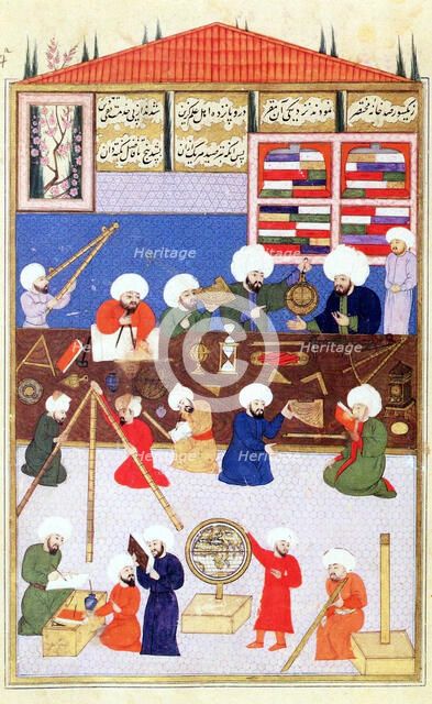 The Turkish astronomer Takiuddin at his observatory at Galata, Istanbul, 1581. Artist: Unknown
