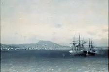 The Turkish Fleet bombed the town of Feodosiya in 1878 1878. Creator: Fessler, Adolf (1826-1885)