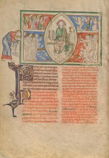 The Twenty-Four Elders Pay Homage to the Throne of God; Dyson Perrins Apocalypse, about 1255-1260. Creator: Unknown