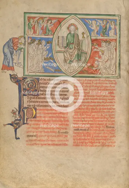 The Twenty-Four Elders Pay Homage to the Throne of God; Dyson Perrins Apocalypse, about 1255-1260. Creator: Unknown.