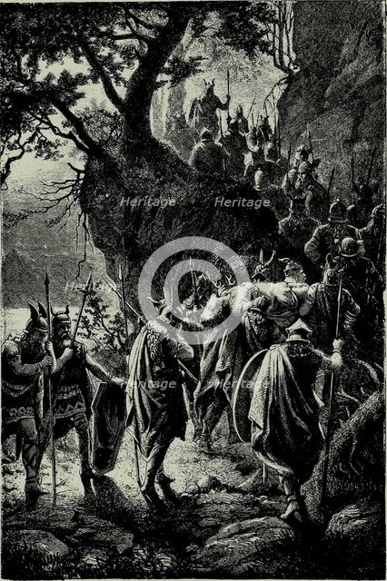 The Twilight of the Gods at the Bayreuth Festival in 1876. Third act. Funeral procession of Siegfrie