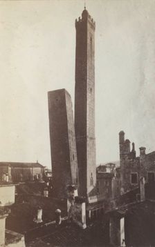 The Two Towers, AsinelIi and Garisenda, from the north, Bologna, between 1880-1886. Creator: Giorgio Sommer