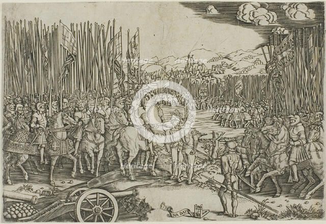 The Two Armies at the Battle of Ravenna, 1512, c.1512, printed 1530. Creator: Master with the Mousetrap.