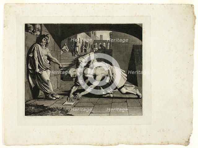 The Two Bald Men Fighting Over a Comb, 1809. Creator: Carl Russ.