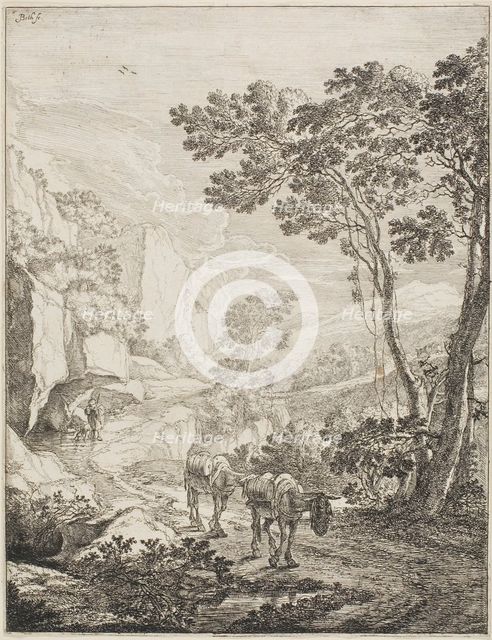 The Two Mules, from a set of four Italian Landscapes, 1645/50. Creator: Jan Dirksz Both.