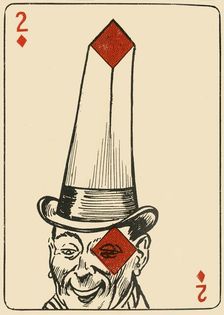 The two of diamonds as a basis for a comic minstrel 1910. Creator: A Hogg