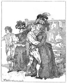 The Two Patriotic Duchesses on their canvass requesting the favour of an early poll, 1784.Artist: Thomas Rowlandson