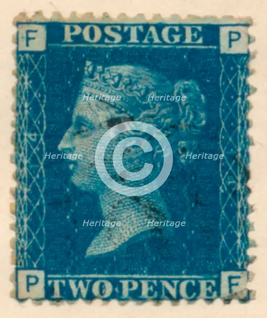 The Two Penny Blue or The Two Pence Blue postage stamp, 1840s. Artist: Unknown