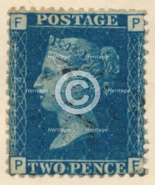 The Two Penny Blue or The Two Pence Blue postage stamp, 1840s. Artist: Unknown