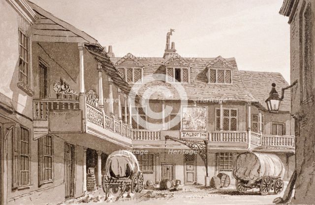 The Tabard Inn on Borough High Street, Southwark, London, 1827.  Artist: John Chessell Buckler