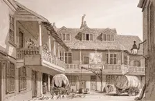 The Tabard Inn on Borough High Street, Southwark, London, 1827. Artist: John Chessell Buckler