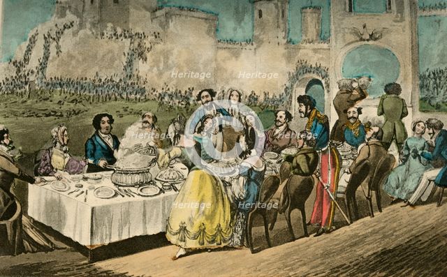 'The Table d'Hôte- 'Water, I do declare, - with Worms in it', 1838. Artist: Henry Thomas Alken.
