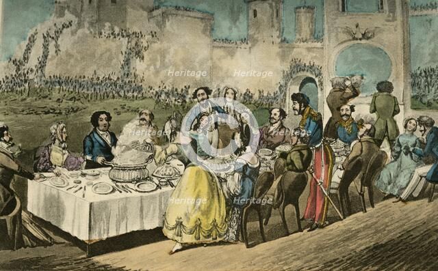 'The Table d'Hôte- 'Water, I do declare, - with Worms in it', 1838. Artist: Henry Thomas Alken.