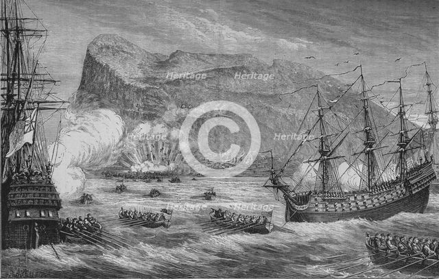 'The Taking of Gibraltar', August 1704, (c1880). Artist: Unknown.