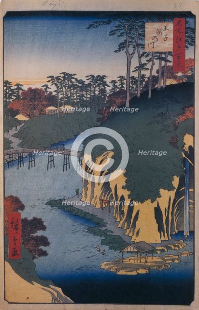 The Takinogawa in Oji (One Hundred Famous Views of Edo), 1856-1858. Artist: Hiroshige, Utagawa (1797-1858)