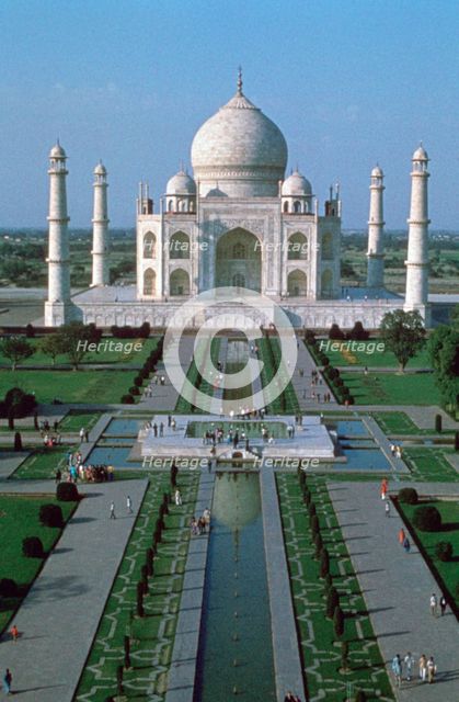 The Taj Mahal, from the top of the entrance gate, Agra, India. Artist: Unknown