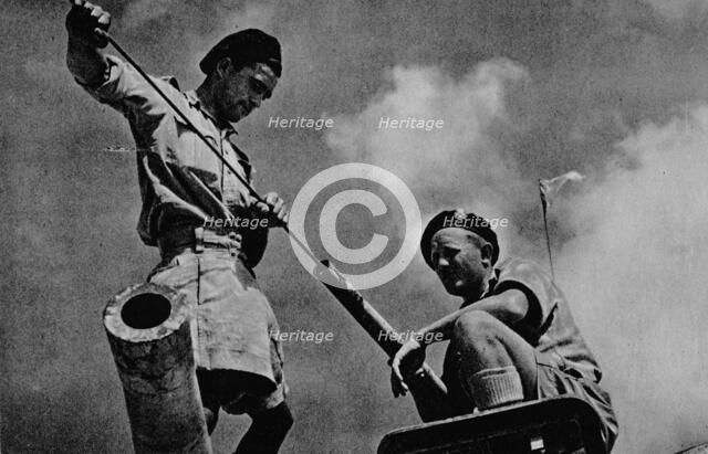 'The tank crews prepare...', 1942 (1944). Artist: Unknown.