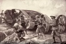The "Tanks" in Action. The Western Juggernaut Tracking Over the Mud Wastes 1917. Creator: Unknown