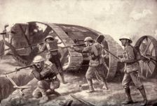 The "Tanks" in Action. The Western Juggernaut Tracking Over the Mud Wastes 1917. Creator: Unknown