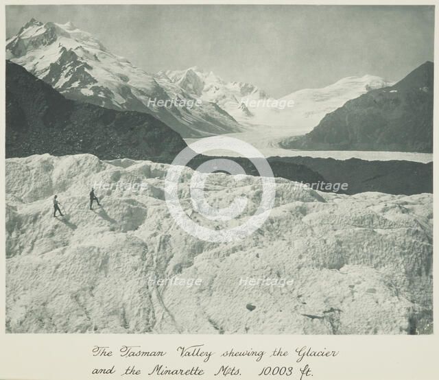 The Tasman Valley showing the Glacier and the Minarette Mts. 10,003 ft,  1920s. Creator: Harry Moult.