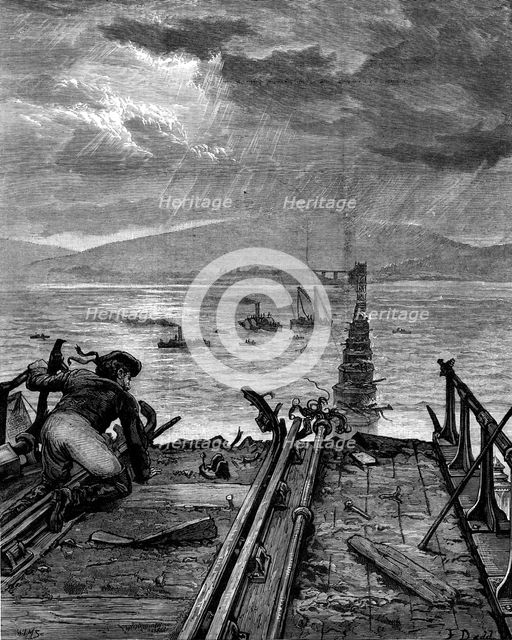 The Tay Bridge Disaster: view of the broken bridge from the north end, 1880. Creator: W. I. Mosses.