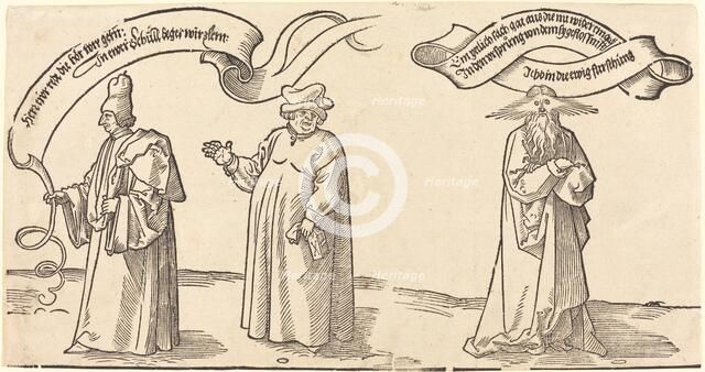 The Teacher, the Clergyman, and Providence, probably 1526. Creator: Albrecht Durer.