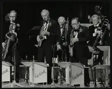 The Ted Heath Orchestra in concert at the Barbican Hall, London, 5 December 1985. Ronnie Chamberlain Creator: Denis Williams