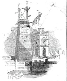 The Telegraph, and Church of St Olaf's before the fire, 1843. Creator: Unknown