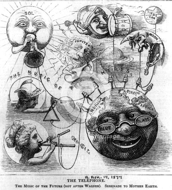 'The Telephone. The Music of the Future (not after Wagner). Serenade to Mother Earth', 1877. Creator: Unknown.