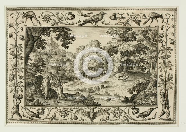 The Temptation of Christ, from Landscapes with Old and New Testament Scenes and Hunting Scenes,1584. Creator: Adriaen Collaert.