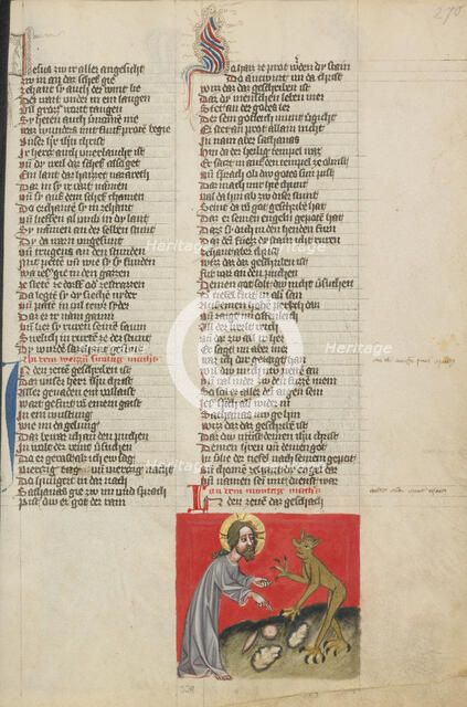The Temptation of Christ; Weltchronik, about 1400-1410. Creator: Unknown.