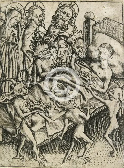 The Temptation of avarice, c15th century. Artist: Master ES.