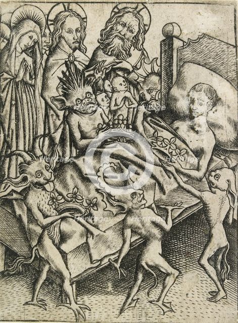 The Temptation of avarice, c15th century. Artist: Master ES.