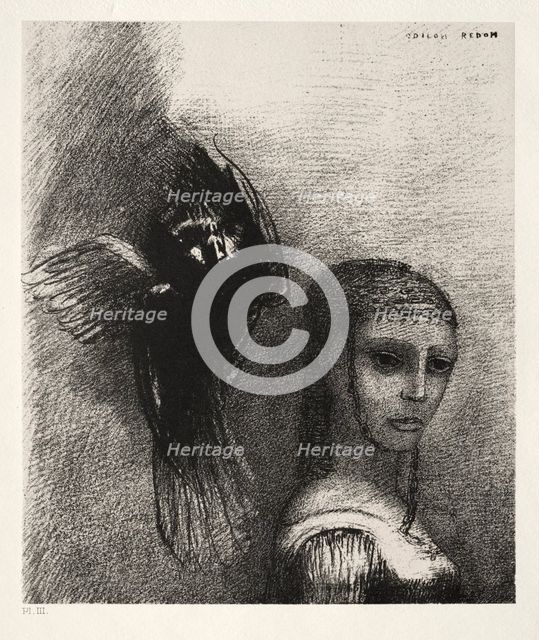 The Temptation of Saint Anthony (First Series): And a Large Bird, Descending from the Sky..., 1888. Creator: Odilon Redon (French, 1840-1916); Becquet (French); Edmond Deman.