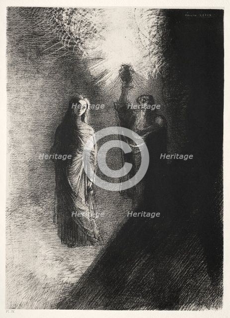 The Temptation of Saint Anthony (First Series): He Raises the Bronze Urn, 1888. Creator: Odilon Redon (French, 1840-1916); Becquet (French); Edmond Deman.