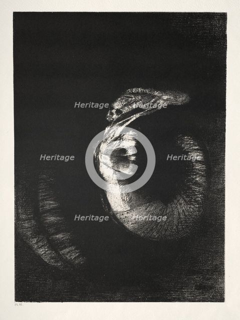 The Temptation of Saint Anthony (First Series): It Is a Skull Wreathed with Roses..., 1888. Creator: Odilon Redon (French, 1840-1916); Becquet (French); Edmond Deman.
