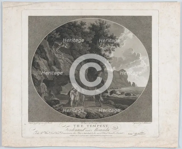 The Tempest, Act I: Ferdinand and Miranda, 1788. Creator: Samuel Middiman.