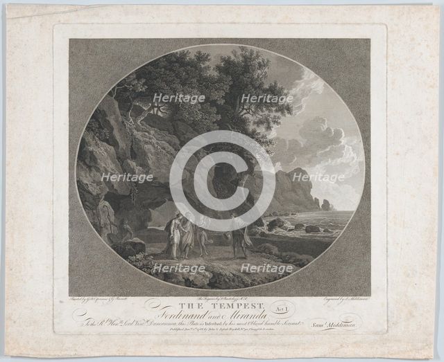 The Tempest, Act I: Ferdinand and Miranda, 1788. Creator: Samuel Middiman.
