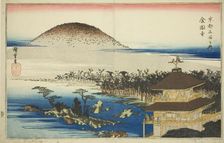 The Temple of the Golden Pavilion (Kinkakuji), from the series "Famous Places in Kyoto...c. 1834. Creator: Ando Hiroshige