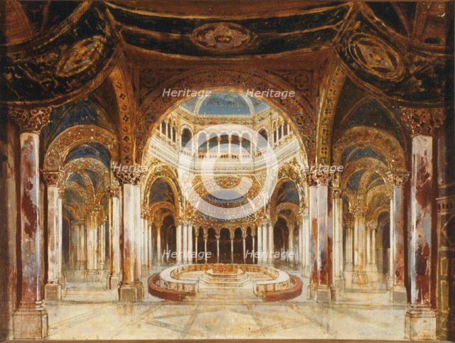 The Temple of the Holy Grail. Set design for opera Parsifal by Richard Wagner, 1882.