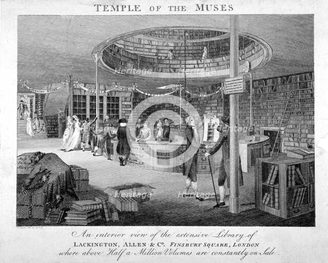 The Temple of the Muses Bookshop in Finsbury Square, London, c1810.                                  Artist: Walker
