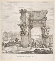The Temple of Vespasian and the Roman Forum, from Six large views, four of Rome, and two ..., 1656. Creator: Stefano della Bella