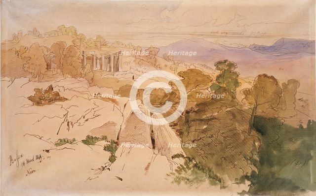 The Temple of Apollo at Bassae, Greece, 1849. Artist: Edward Lear.