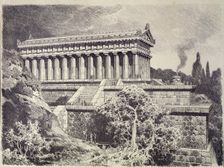 The Temple of Artemis, Greek goddess of hunt, in Ephesus, German engraving from 1886, one of the …