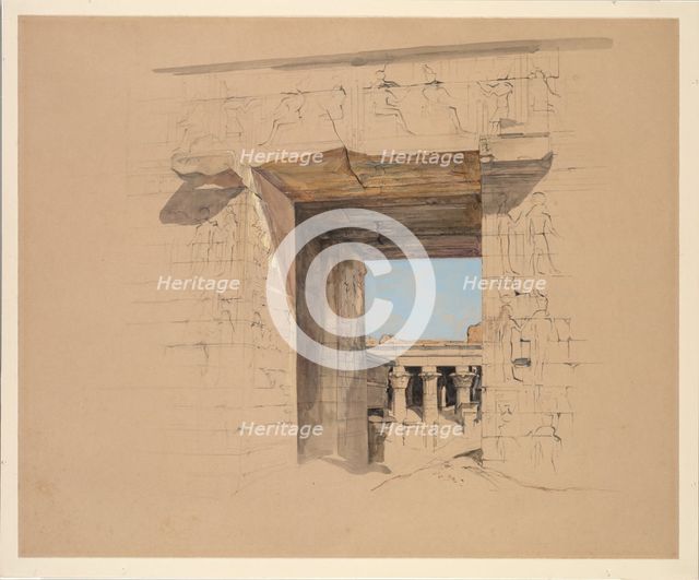 The Temple of Edfu: The Door of the Pylon, 1850. Creator: John Frederick Lewis (British, 1805-1876).