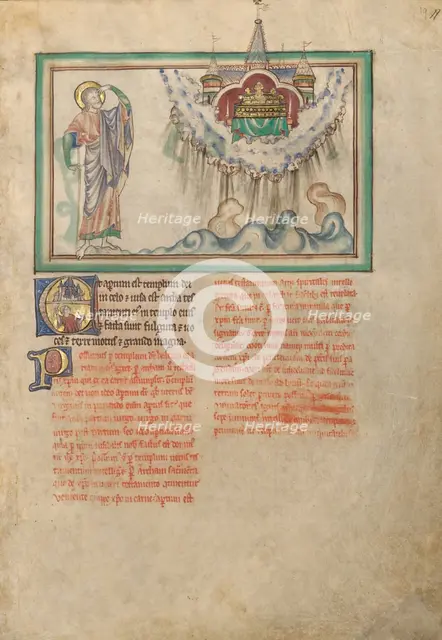 The Temple of God with the Tabernacle in the Sky; Dyson Perrins Apocalypse, about 1255-1260. Creator: Unknown.