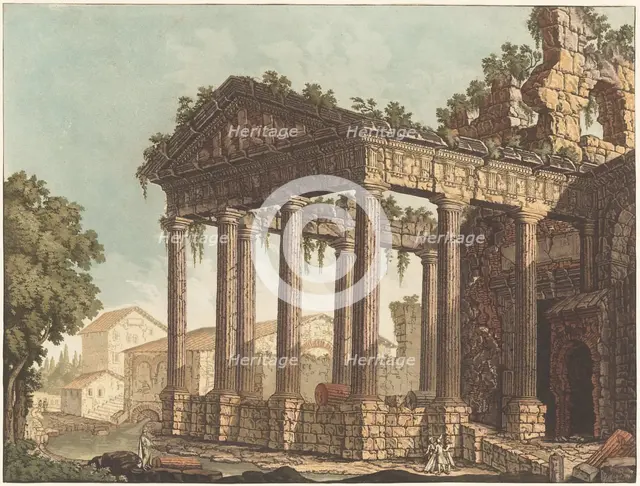 The Temple of Hercules at Cori, c.1784. Creator: Johann Gottlieb Prestel.