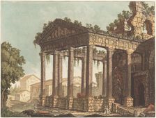 The Temple of Hercules at Cori, c.1784. Creator: Johann Gottlieb Prestel
