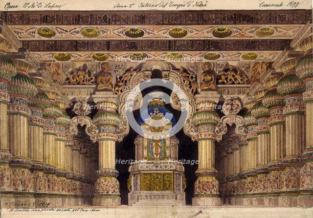 The temple of Indra, Lahore. Stage design for the opera Le roi de Lahore..., 1899. Creator: Ferrario, Carlo (1833-1907).