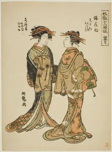 The Tenth Month (Kannazuki): Wakamatsu and Wakatsuru of the Tawaraya..., c. 1776/81. Creator: Isoda Koryusai